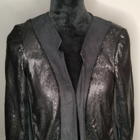 black sequence and suede jacket size small by anthropologie - Picture 3 of 4